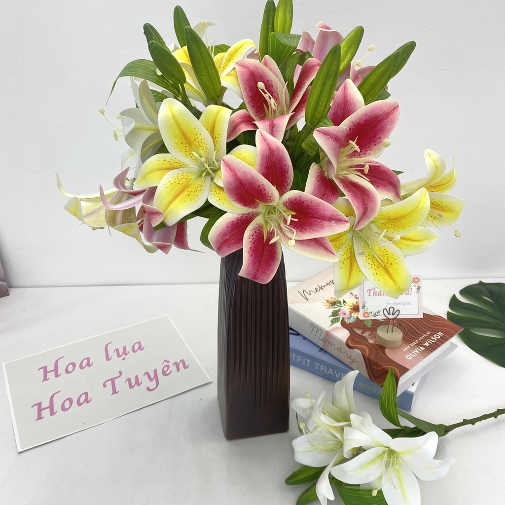Hoa Ly Giả 3 Bông 2 Nụ Cao Cấp - Hoa Giả Nhiều Màu Sắc Trang Trí Bàn Ăn, Nhà Cửa, Văn Phòng, Nhà Hàng