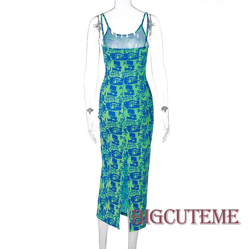 Đầm Hai Dây Dáng Dài Xẻ Tà Màu Sắc Tương Phản Thời Trang Mùa Hè Cho Nữ