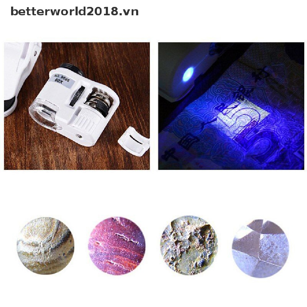 Kính Hiển Vi Mini 60x Có Đèn LED UV Và Kẹp Gắn Điện Thoại Di Động Tiện Dụng