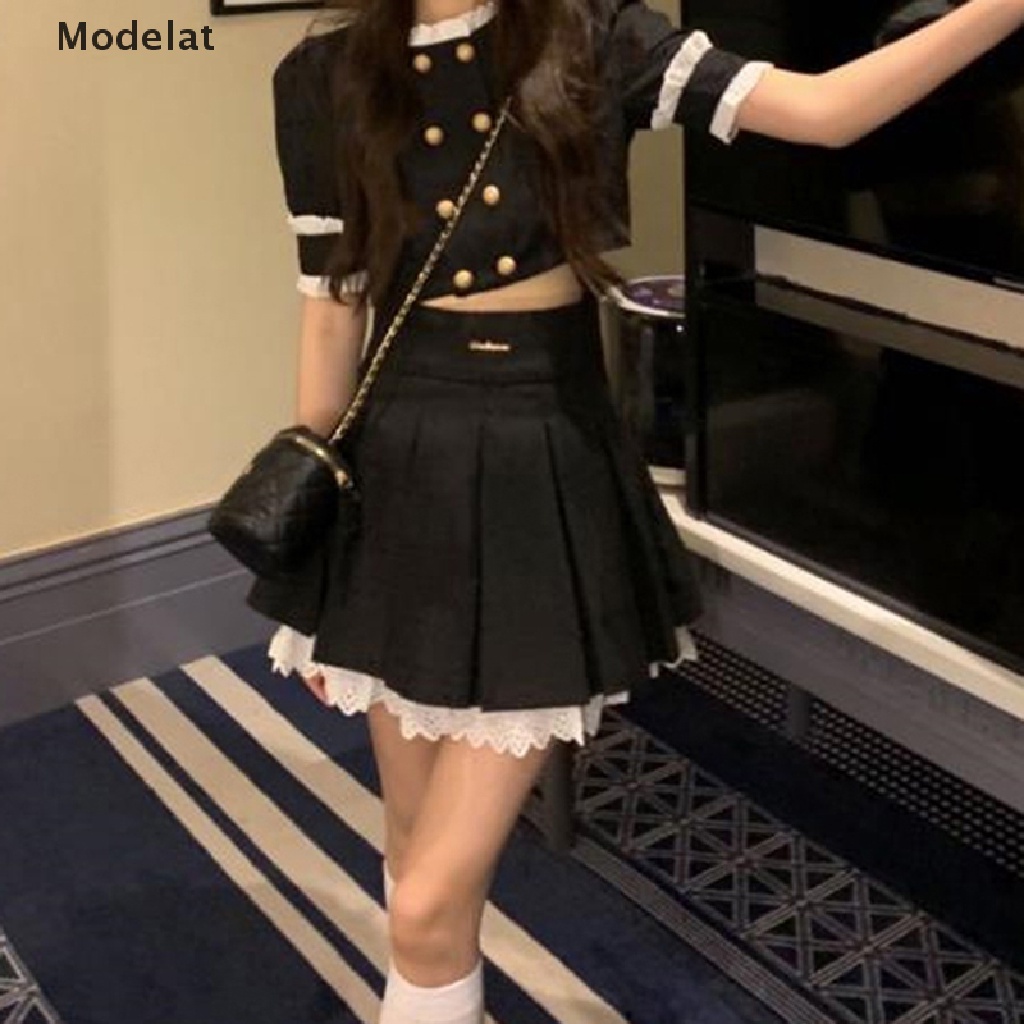 Mfc Set Áo Sơ Mi Mùa Hè 2023 Dáng Chữ A Xếp Ly Hai Hàng Nút Và Chân Váy Chữ A Phong Cách Harajuku Cổ Điển Cho Nữ y2k WTD