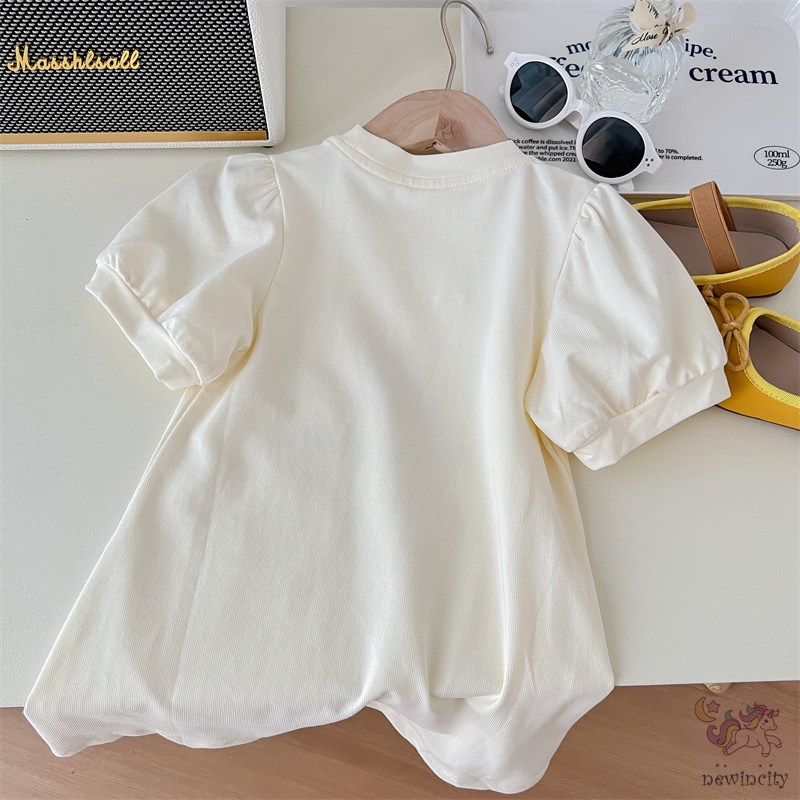 Đầm Thun Cotton Tay Ngắn In Họa Tiết Thỏ Hoạt Hình Phong Cách Hàn Quốc Thời Trang Mùa Hè Cho Bé Gái