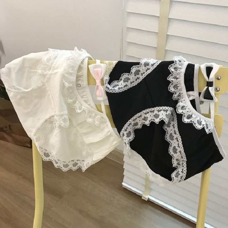 Quần Lót Cotton Lưng Thấp Viền Ren Đính Nơ Gợi Cảm Cho Bạn Gái