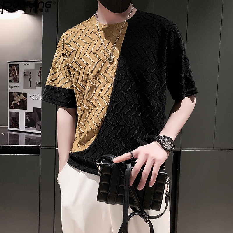 Áo Thun Tay Ngắn Cổ Tròn Màu Trơn Đơn Giản Thời Trang Đường Phố Cho Nam