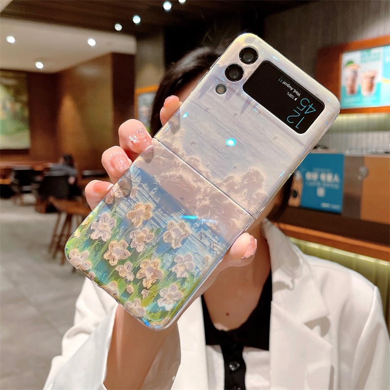 Samsung galaxy z flip5 4 3 5g blu-ray mới vỏ đẹp graffiti tranh sơn dầu chủ đề hoa bảo vệ toàn bộ vòng tròn bảo vệ sáng tạo vỏ cho samsung galaxy z cover