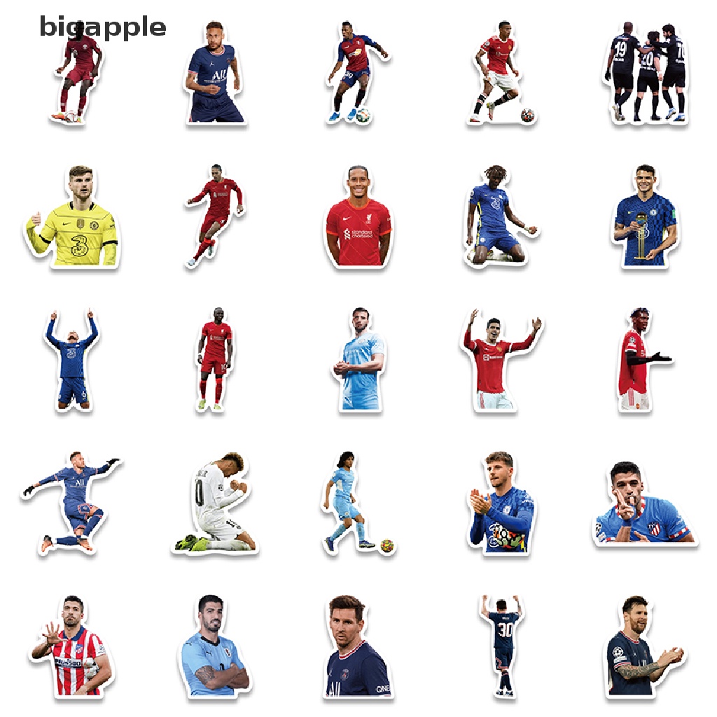 Set 50 Đề Can Dán Trang Trí Va Li / Laptop / Guitar Hình Ngôi Sao Bóng Đá Phong Cách Graffiti