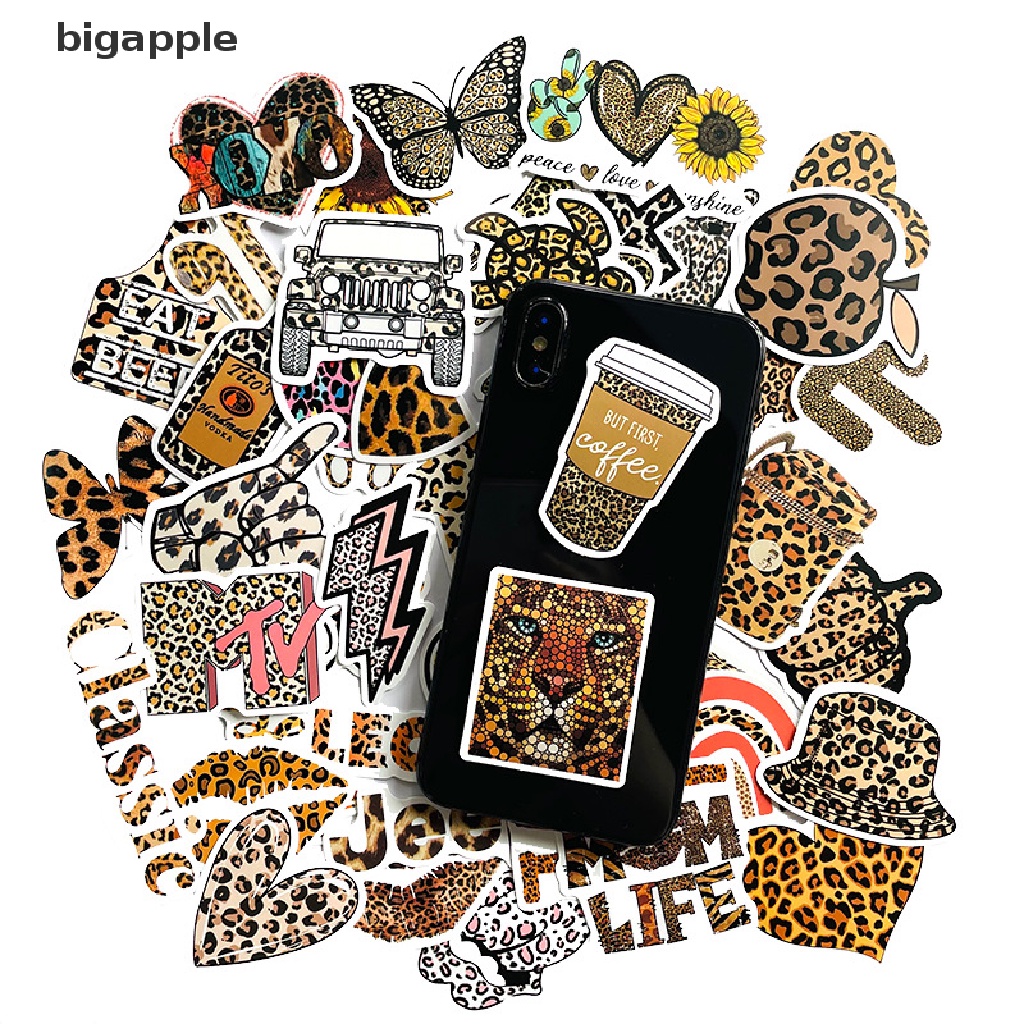 Bộ 50 Miếng Dán Họa Tiết Da Báo Thời Trang Dùng Trang Trí Điện Thoại / Notebook / Xe Đạp