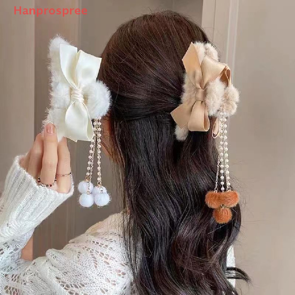 Kẹp Tóc Đính Nơ Lông Nhung Thời Trang Thu Đông