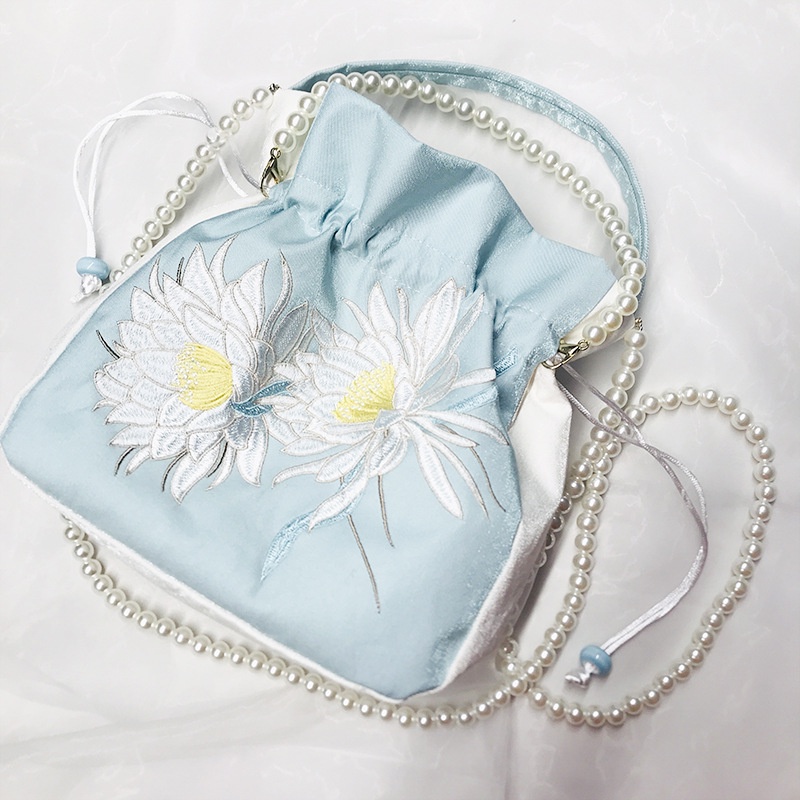 1 Túi Xách Vải Dây Rút Thêu Họa Tiết Phong Cách Trung Hoa Cổ Điển