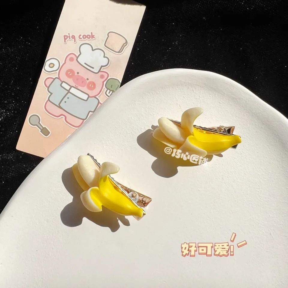 Kẹp Tóc Mái Bên Họa Tiết Trái Chuối Dễ Thương Sáng Tạo Vui Nhộn Dành Cho Bạn Gái