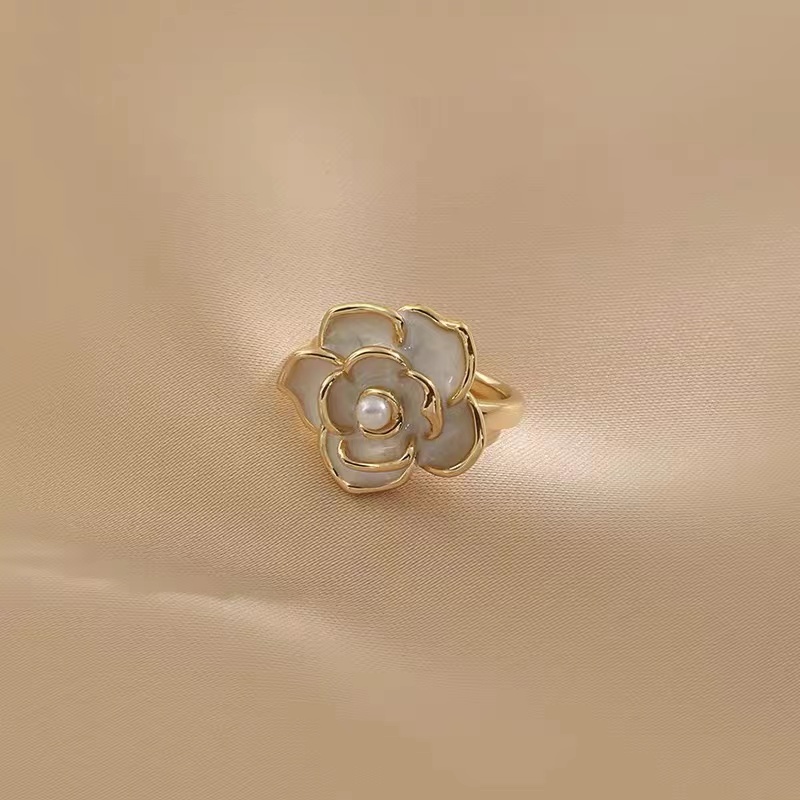 Nhẫn Hở Khắc Hình Hoa Trà Phong Cách Pháp Cổ Điển Thanh Lịch Có Thể Điều Chỉnh Cho Nữ