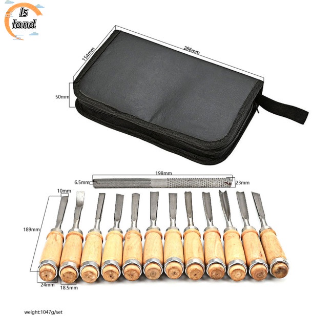 Bộ 13 Dụng Cụ Điêu Khắc Gỗ Kèm Túi Đựng Tiện Dụng