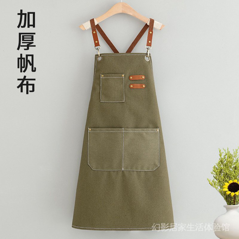 Thick canvas wear-resistant waisted apron oil-proof household kitchen men's printed catering milk tea coffee shop work clothes women YEM3