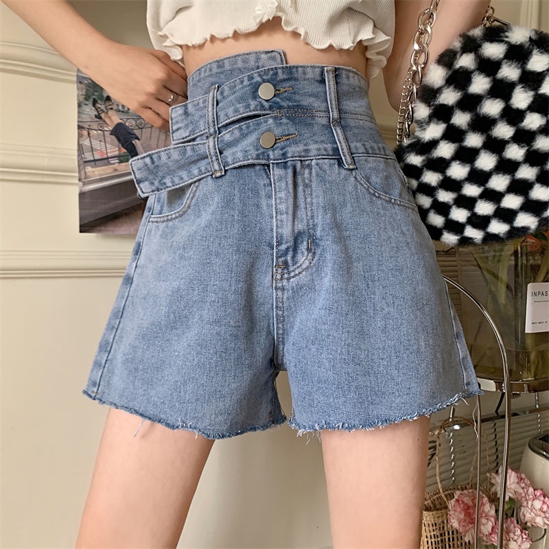 Jiashucheng Plus Size Fat mm Quần Short Denim Cạp Cao Dáng Rộng Phong Cách Mới Mùa Hè Dễ Phối Đồ Cho Nữ @ -