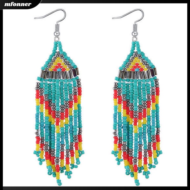 Khuyên Tai Tua Rua Xỏ Hạt Nhiều Màu Sắc Phong Cách Bohemian