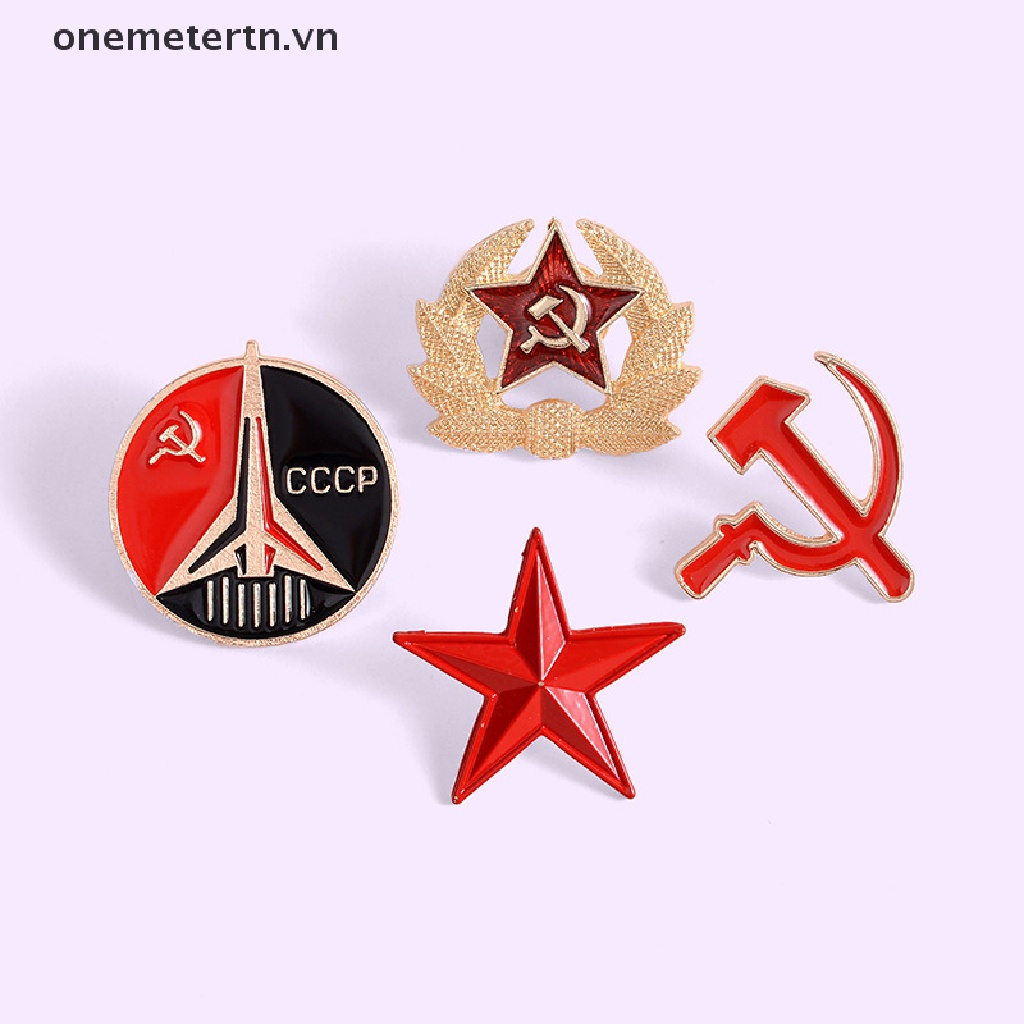 Onemetertn Set 4 Ghim Cài Áo Tráng Men Biểu Tượng USSR Ngôi Sao Đỏ Búa Lạnh Chiến Tranh Xô VN
