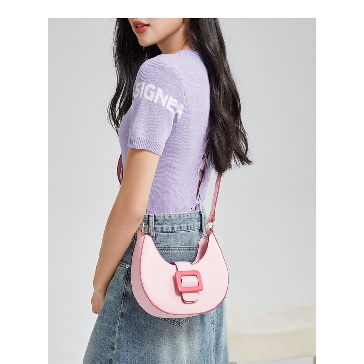 Ielgy Túi đeo dưới cánh tay Màu Hồng Tương Phản Thời Trang Nhật Hàn Cho Nữ