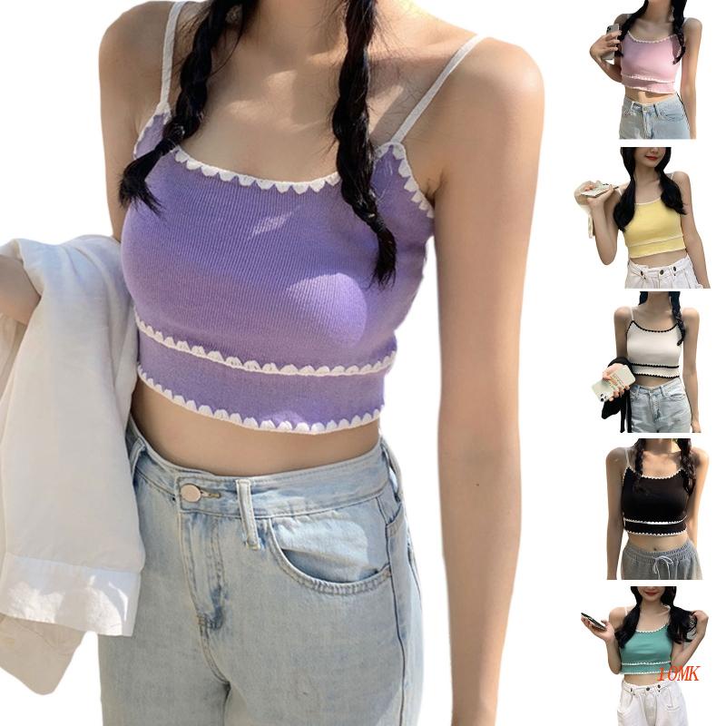 Áo Croptop Dệt Kim Không Tay Phối Dây Cột Phong Cách Boho Hàn Quốc Gợi Cảm Cho Nữ Y2K Aesth