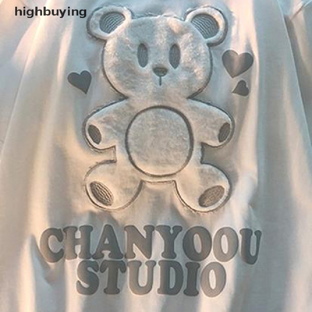 Áo Thun Tay Ngắn Cổ Tròn Thêu Hình Gấu Hoạt Hình Dành Cho Nữ