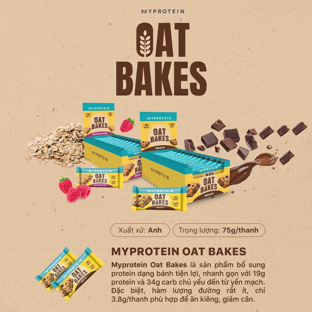 Myprotein Oat Bakes - Bánh yến mạch protein dinh dưỡng, năng lượng, và kiểm soát calo.