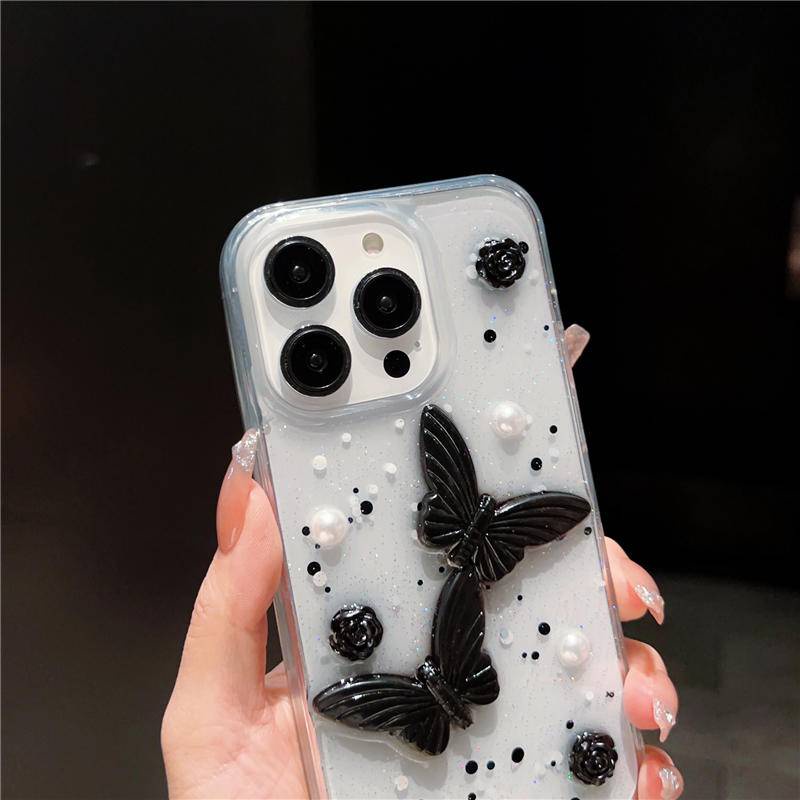 Ốp Điện Thoại Silicone Mềm Trong Suốt Hình Bướm 3D Cho iPhone 14 13 12 11 Pro MAX Plus X XS MAX XR 7 8 Plus SE 2022 2020