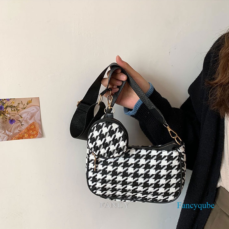 Túi Xách Tròn Đeo Chéo Họa Tiết Caro Vintage Cho Nữ