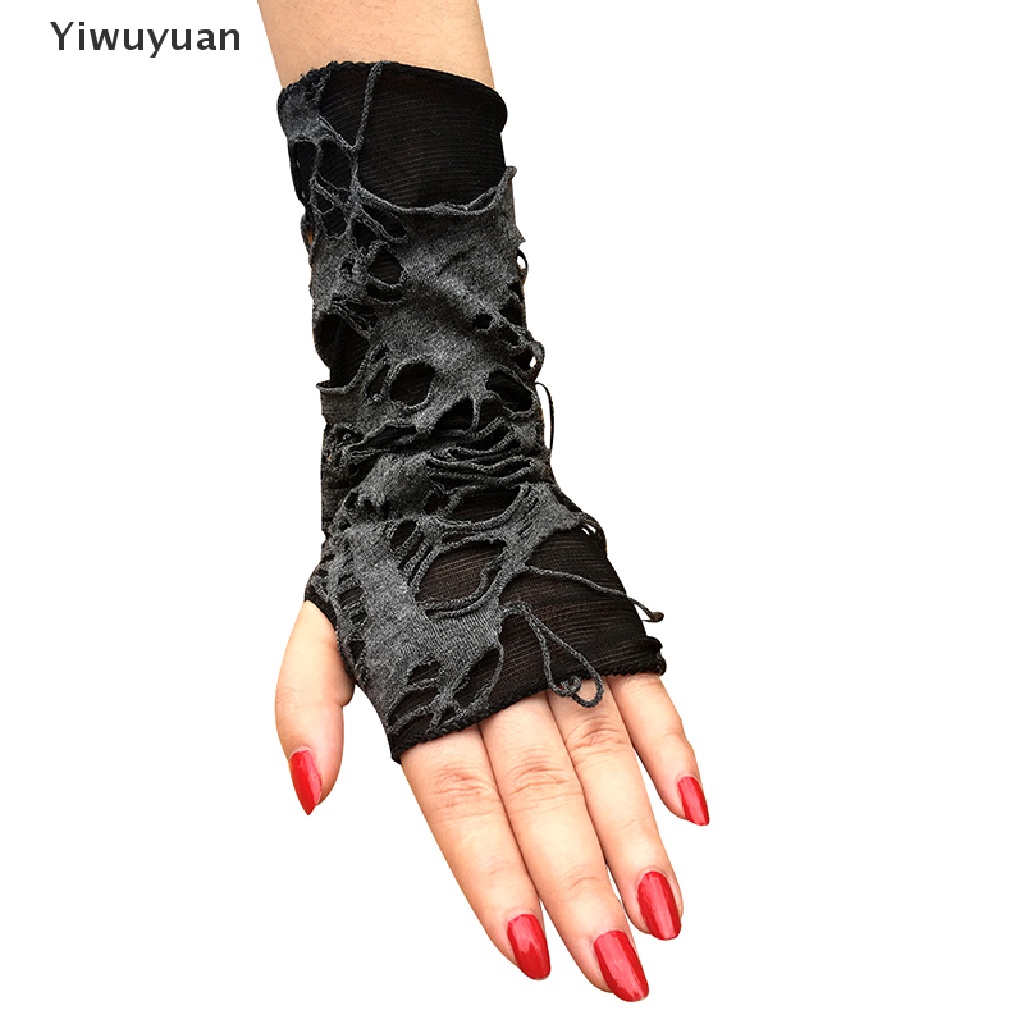 &lt; Yiwuyuan &gt; Một Cặp Găng Tay Hở Ngón Giữ Ấm Phong Cách Gothic Punk Halloween Giảm Giá