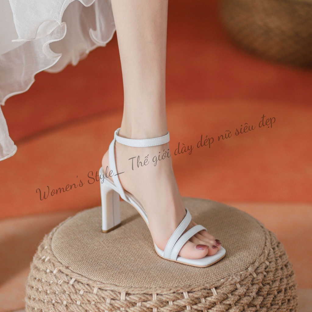 Giày cao gót 7P hoặc 9P gót mảnh Womenstyle, sandal dây quai mảnh hack chân 3 màu trắng, kem, đen mã TD32