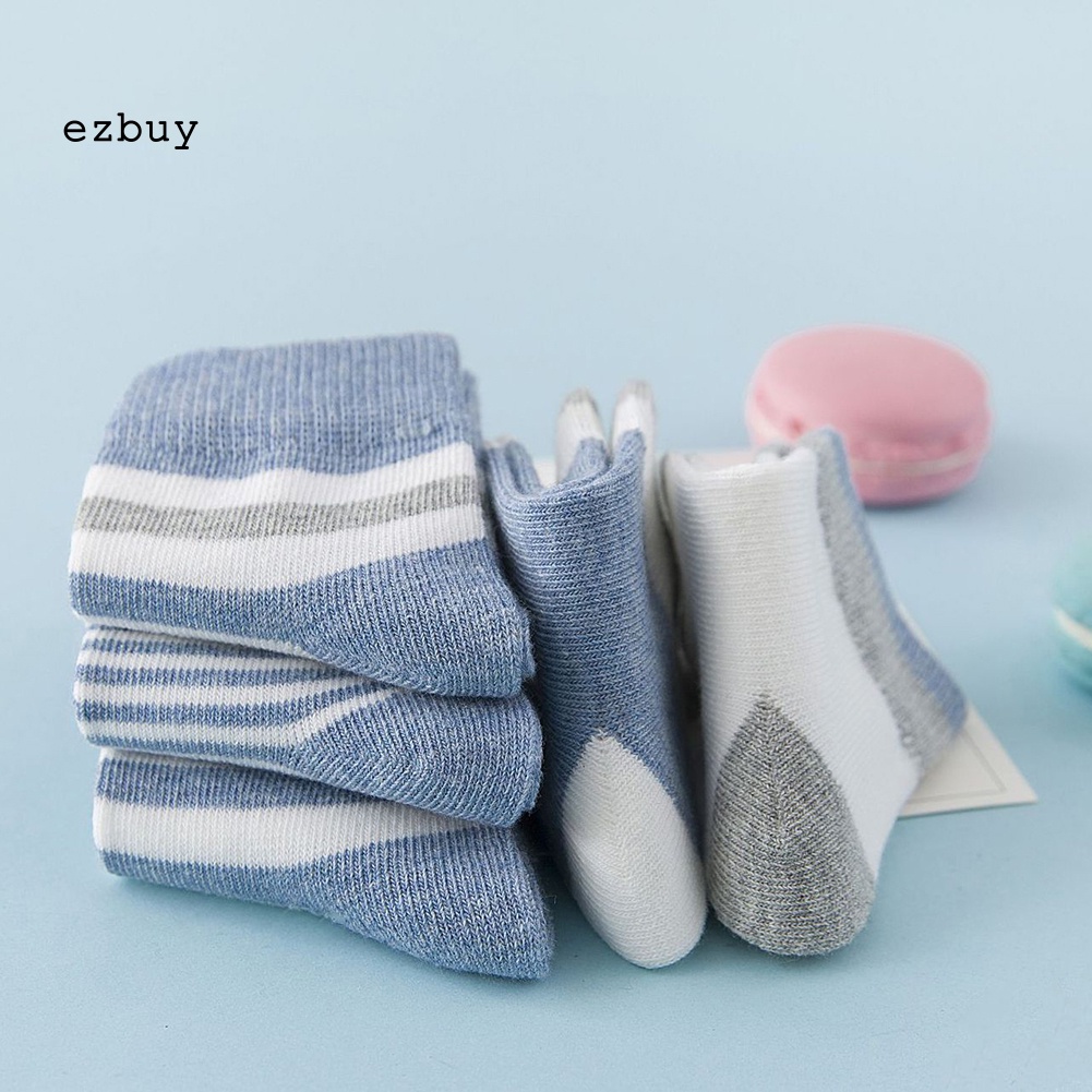 Bộ 5 Đôi Vớ Cotton Kẻ Sọc Mềm Mại Thấm Hút Mồ Hôi Cho Bé