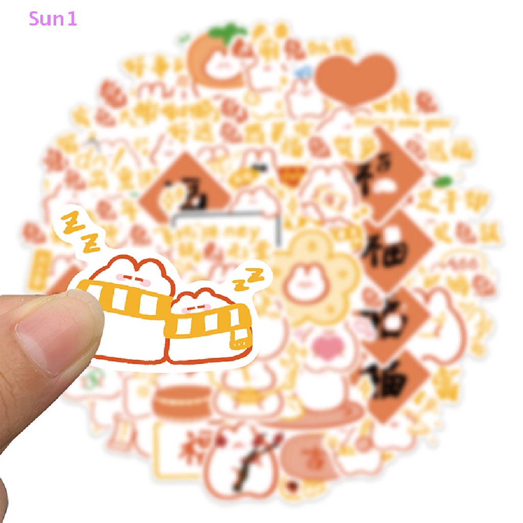 Set 52 Nhãn Dán PVC Hình Thỏ Trang Trí Năm Mới Cho Đàn Ghi Ta / Laptop / Điện Thoại / Sổ Tay DIY