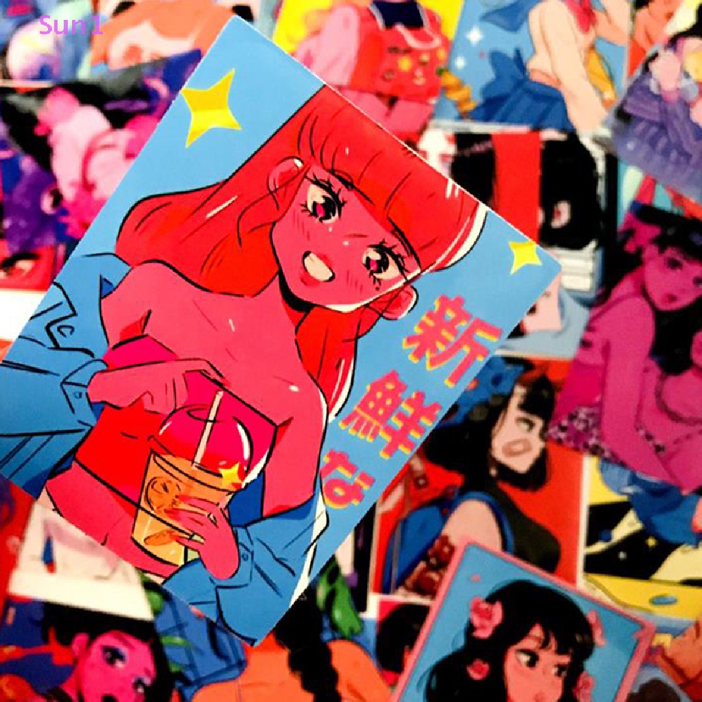 Set 37 Miếng Dán Hình Cô Gái Anime Nhật Bản Trang Trí Điện Thoại Laptop Vali DIY