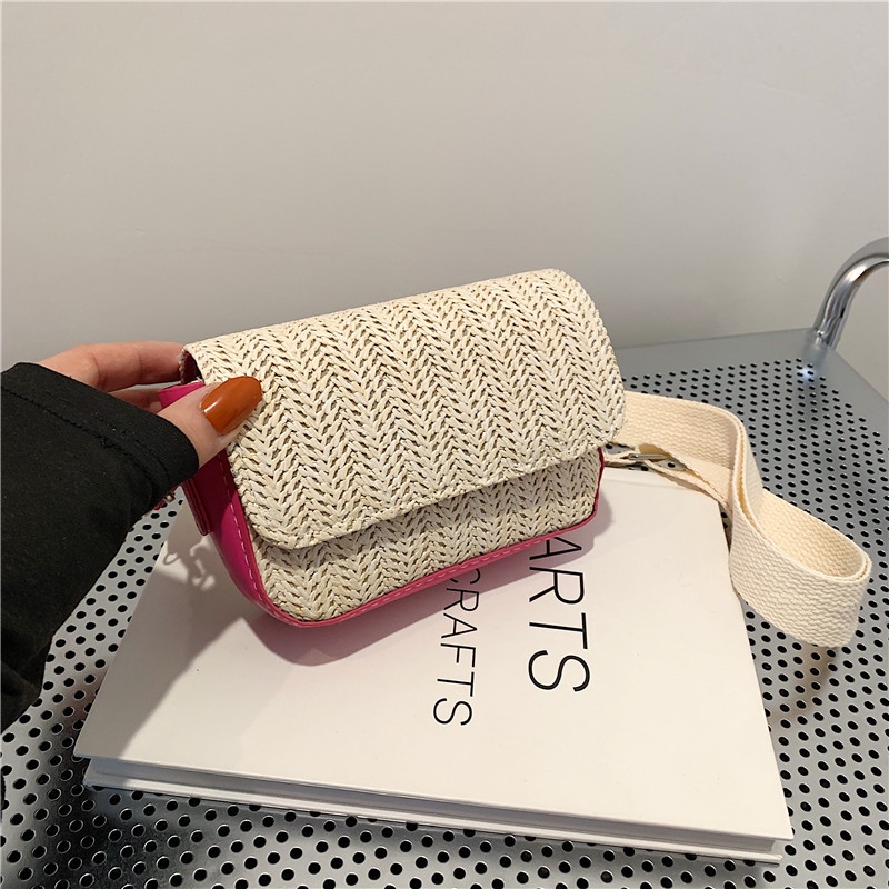 Túi Đeo Chéo Sợi Rơm Dệt Nhỏ Xinh Phối Màu Tương Phản Thời Trang 2023 Cho Bạn Gái