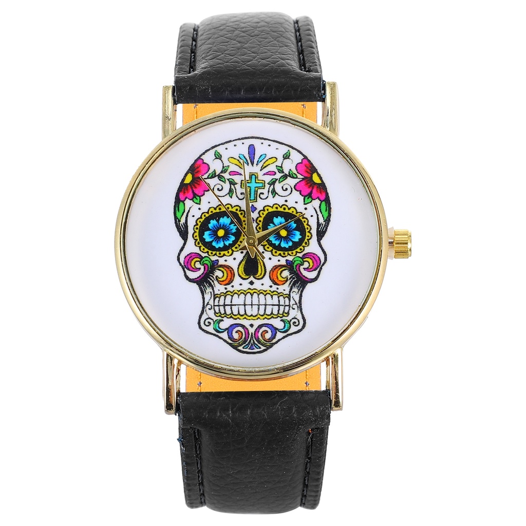 Relojes Para Mujer Đồng Hồ Đeo Tay Màu Đen Họa Tiết Đầu Lâu Thời Trang Cho Nữ