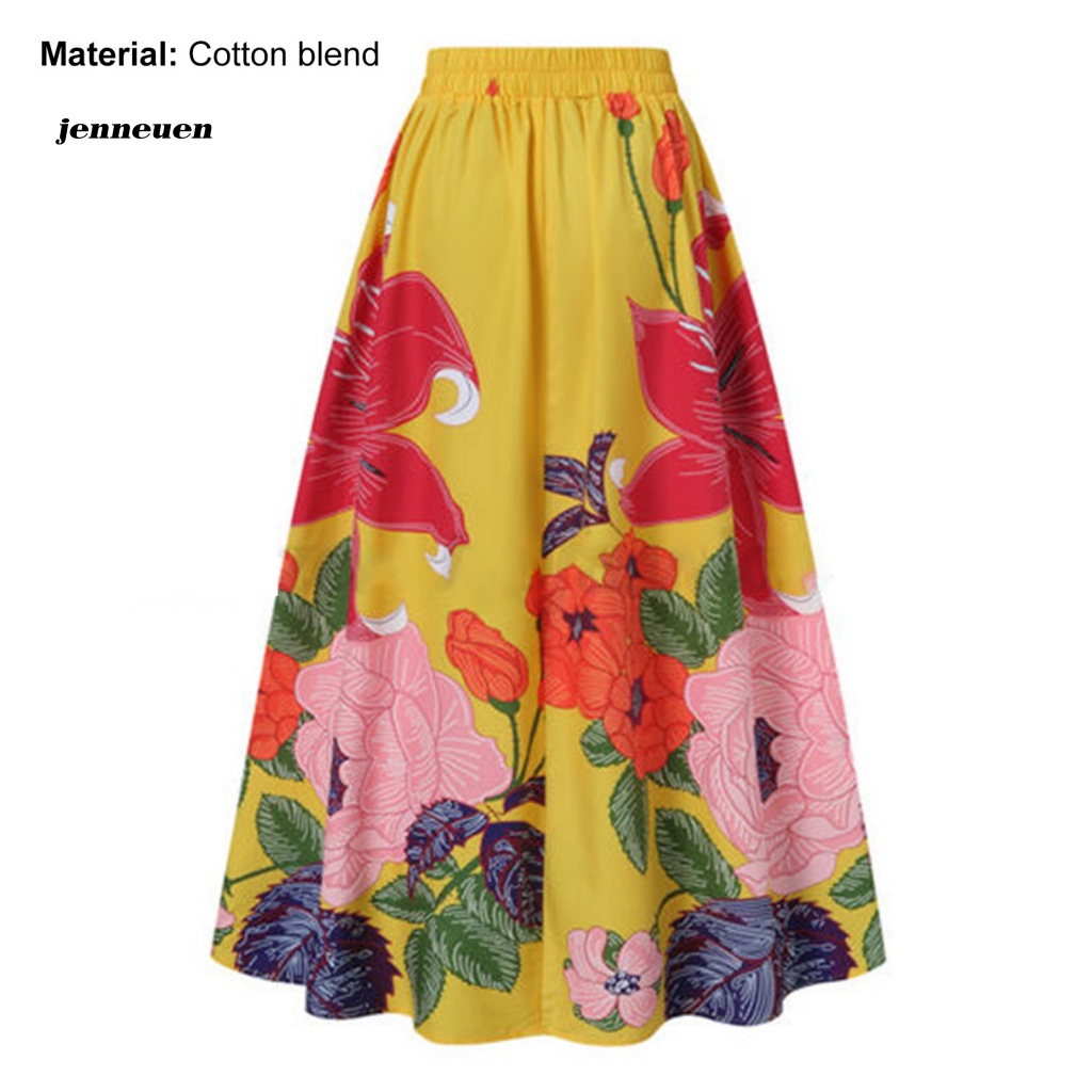 Chân Váy Eo Cao Co Giãn In Họa Tiết Hoa Phong Cách Bohemian Thanh Lịch Dành Cho Nữ