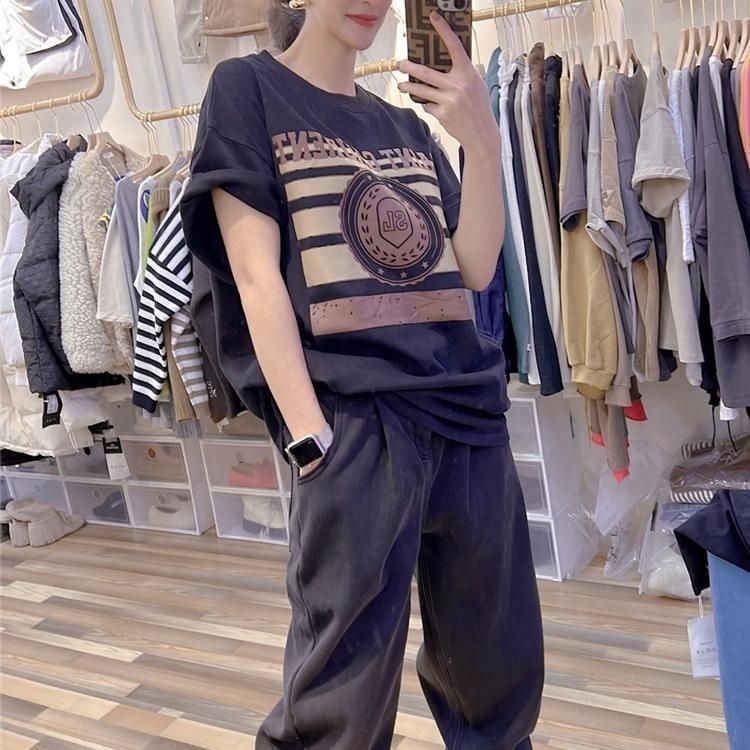 Áo Thun 100% Cotton Tay Ngắn Dáng Rộng Plus Size Phong Cách Phương Tây Thời Trang Xuân Thu 2023 Cho Nữ