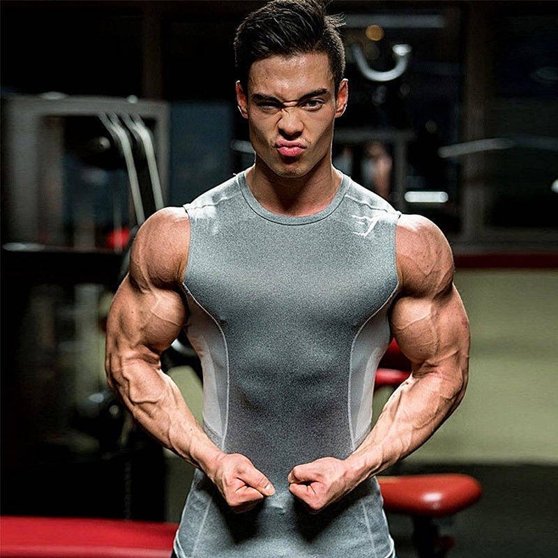 Summer Sports Vest Men's Fitness Waistcoat Sleeveless T-shirt Shark Quick-Drying Elastic Basketball Training Wear Tight Vest ZPT2