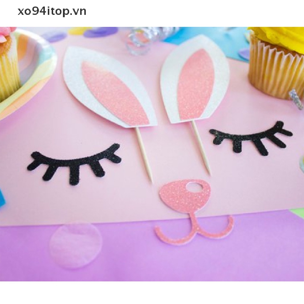 Xoitop 1 Set Que Cắm Trang Trí Bánh Cupcake Tráng Miệng Hình Tai Thỏ Hươu Dùng Trong Tiệc Sinh Nhật
