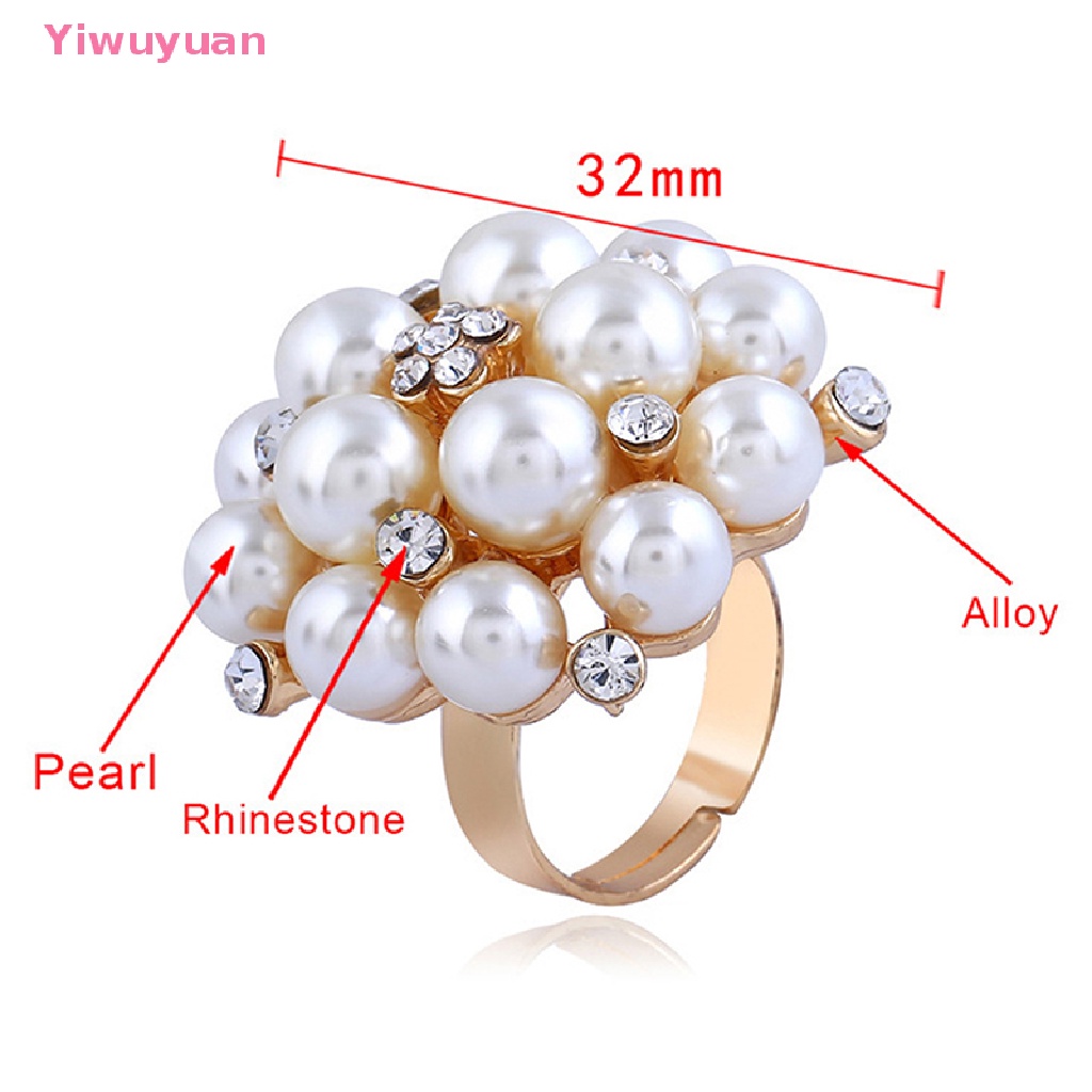 &lt; Yiwuyuan &gt; Nhẫn Đính Hôn Zircon Ngọc Trai Trắng Thanh Lịch Hình Hoa Lớn Phong Cách Hàn Quốc Quà Tặng Tiệc Cưới