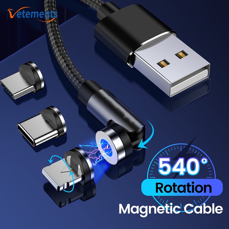 Dây Cáp Sạc USB 2.4A Loại C Micro IOS 3 Trong 1 Xoay 540 Độ Thay Thế Tiện Dụng