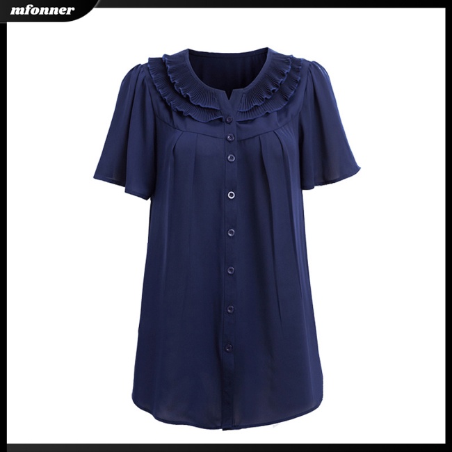Áo Sơ Mi Chiffon Tay Ngắn Dáng Rộng Màu Sắc Đơn Giản Thanh Lịch Dành Cho Nữ Có Size Lớn