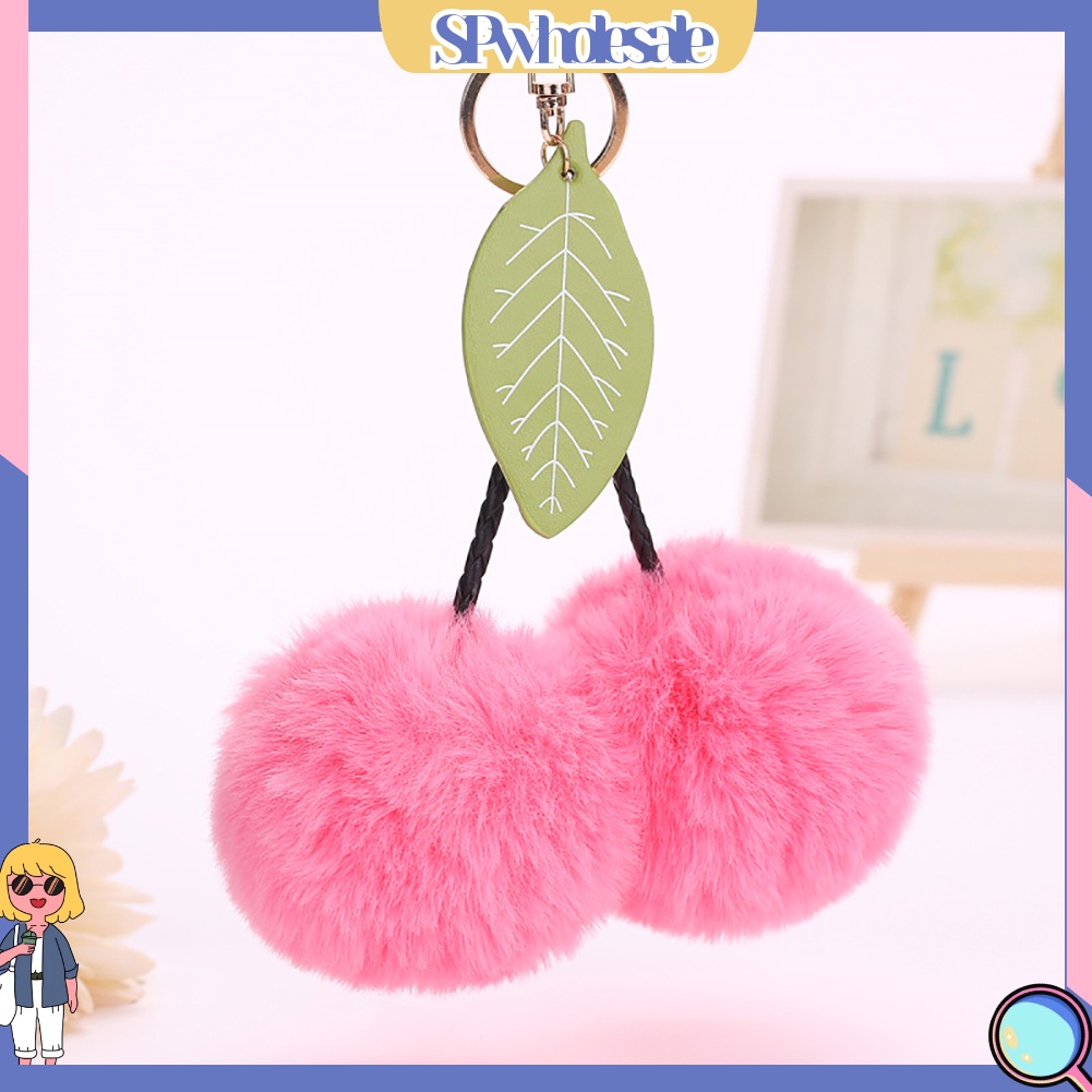 <SPwholesale> Móc Khóa Quả Cherry Giả Lông Xù Mềm Mại Dễ Thương