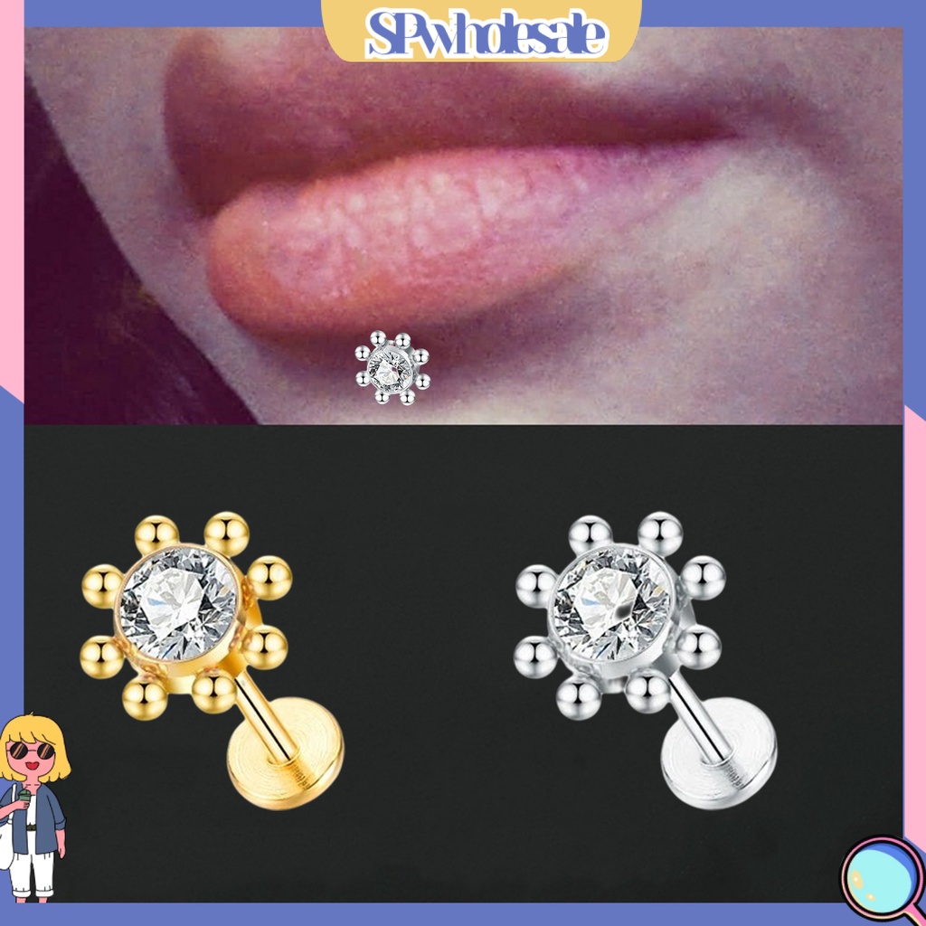 &lt;SPwholesale&gt; 1 Khuyên Xỏ Môi Không Gây Dị Ứng Hình Hoa Hướng Dương Lấp Lánh Thời Trang