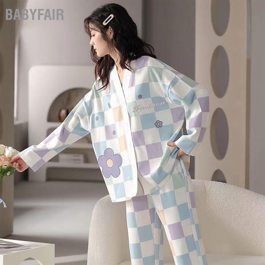 Babyfair Bộ Pyjama dài tay cho bé gái In hình đáng yêu Thân thiện với làn da Cổ chữ V thoáng khí đồ ngủ 2 món