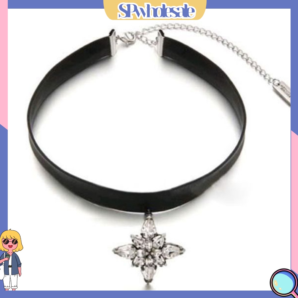<SPwholesale> Vòng Cổ Choker Chất Liệu Da Mặt Thánh Giá Đính Đá Phong Cách Gothic