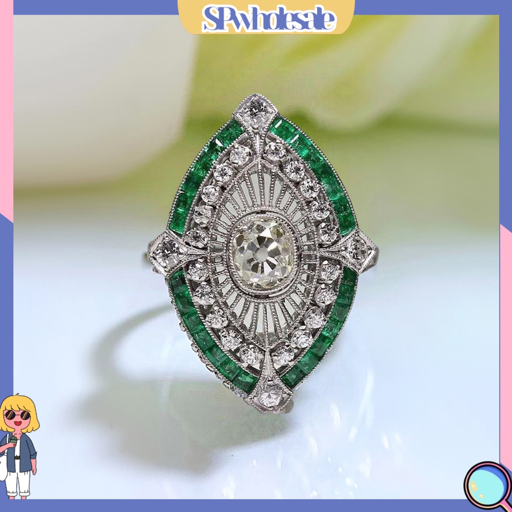 <SPwholesale> Nhẫn Đính Đá Ngọc Lục Bảo Nhân Tạo Hai Tông Màu Lấp Lánh Nghệ Thuật Làm Quà Tặng Sinh Thái Cho Nữ