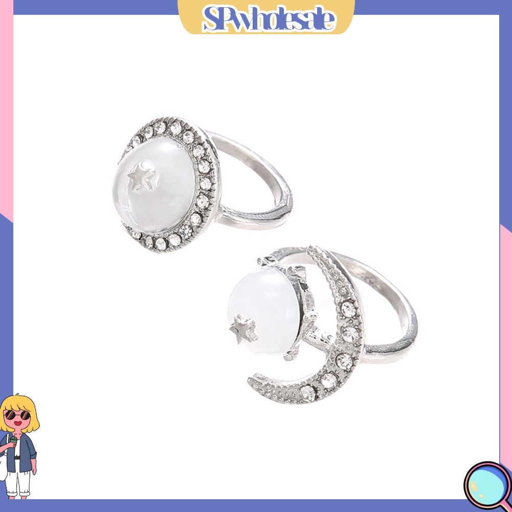 <SPwholesale> Bộ 2 Nhẫn Đốt Ngón Tay Trong Suốt Đính Đá Phong Cách Boho