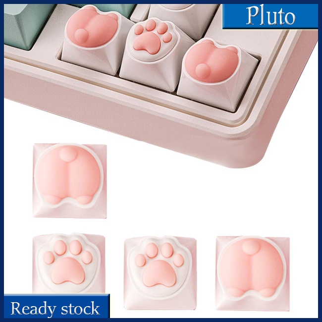 Mới Set 4 Nút Bàn Phím Silicon Hình Bàn Chân Mèo Dễ Thương