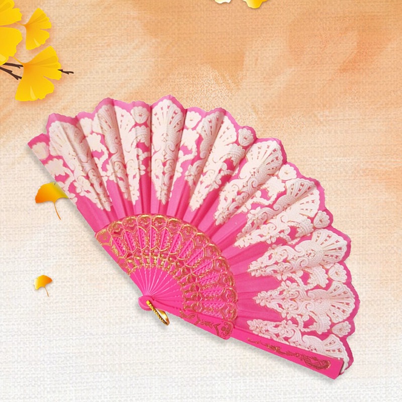 Quạt Xếp Cầm Tay Bằng Lụa Phối Ren Hoa Sang Trọng Thời Trang Dùng Trang Trí Tiệc Cưới