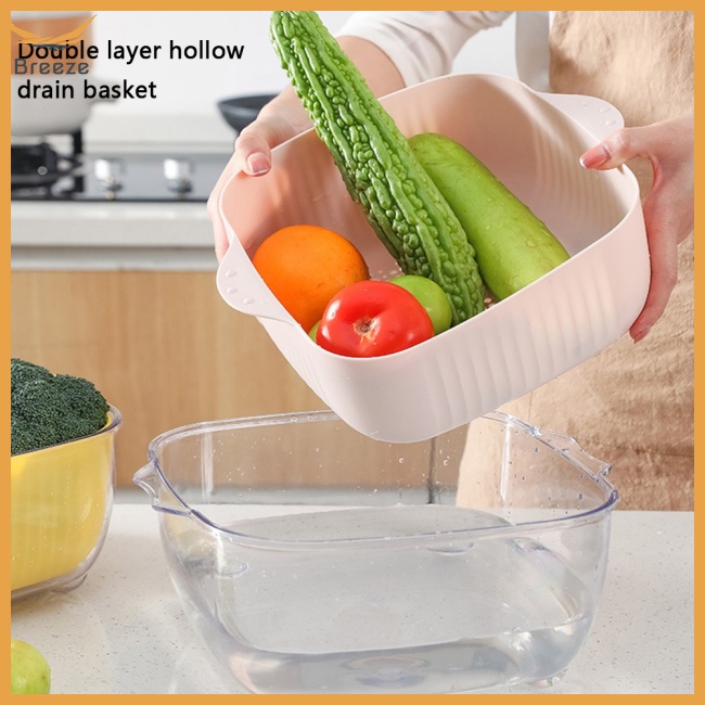 Rổ Rửa Trái Cây Hai Tầng Sáng Tạo Có Tay Cầm Dành Cho Nhà Bếp