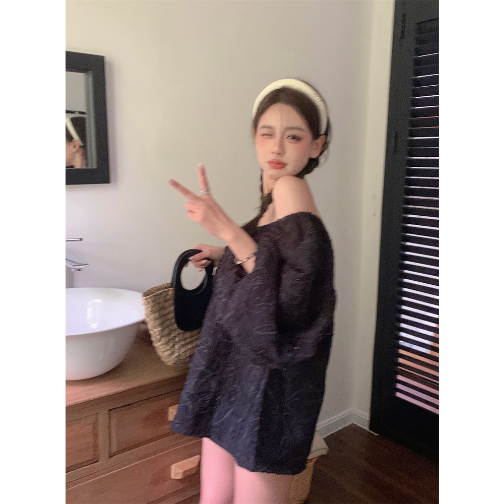 [Hàng Có Sẵn] Áo Sơ Mi Nữ Tay Dài Phồng Trễ Vai Phong Cách Hàn Quốc 2023