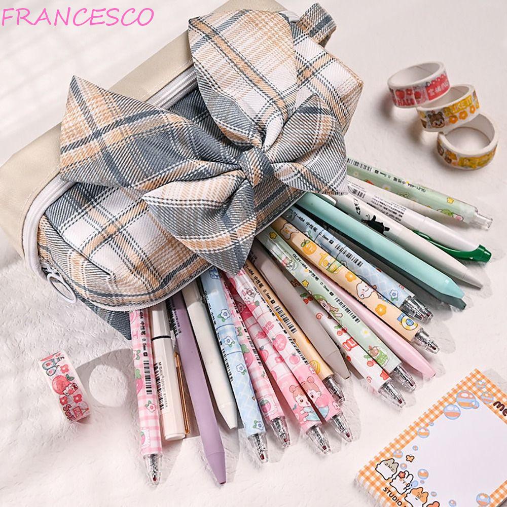 Túi Đựng Bút Chì Hai Lớp Họa Tiết Sọc Caro Đính Nơ Tháo Rời Được Thời Trang Cho Học Sinh